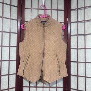 EOUS Wms M Quilted Equestrian Horse Riding Vest Tan Two Way Zip Two Pockets